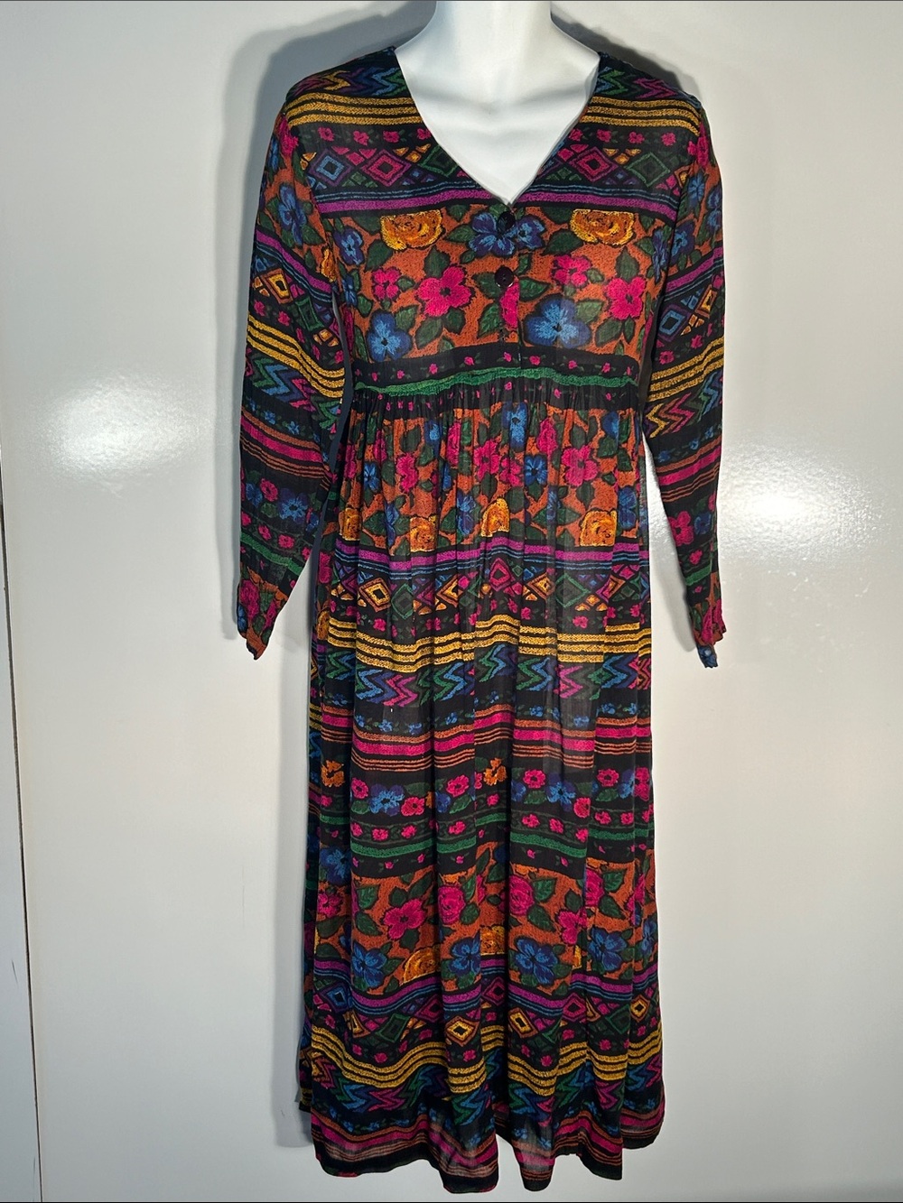 Live In Color SZ L Flowy Multicolor Floral Midi Dress Boho Cottage Core Country